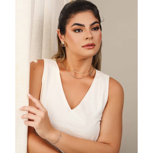 Pulseira Elos Ovais 4 mm Ródio Branco