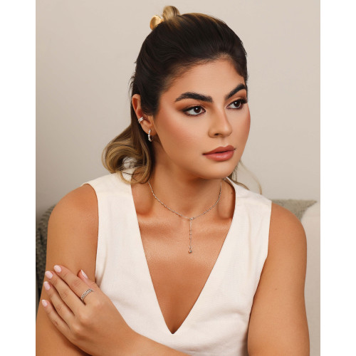 Gargantilha Gravata Bolinhas Ródio Branco - 40 cm