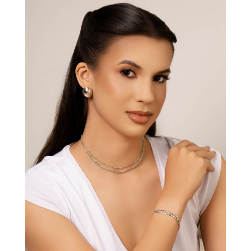 Brinco Oval Abaulado Liso 2.2 cm Ródio Branco