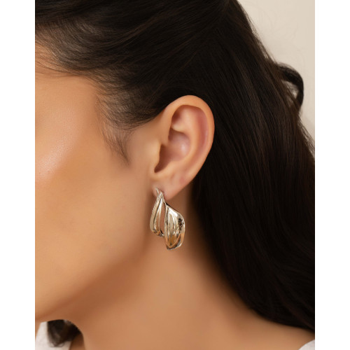 Brinco Orgânico Liso 4.0 cm Ródio Branco