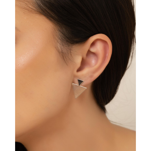 Brinco Triângulo Duplo Liso 2.1 cm Ródio Branco