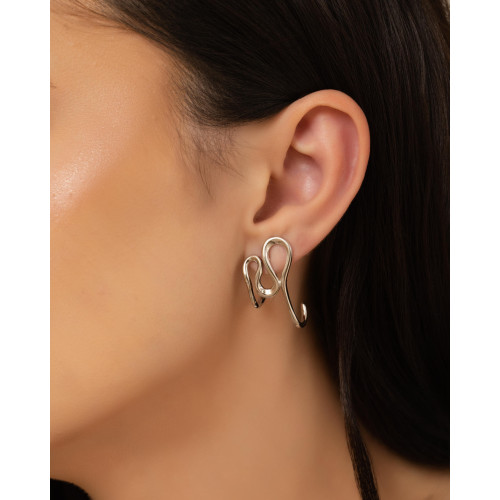 Brinco Fio Torcido Orgânico 3.2 cm Ródio Branco