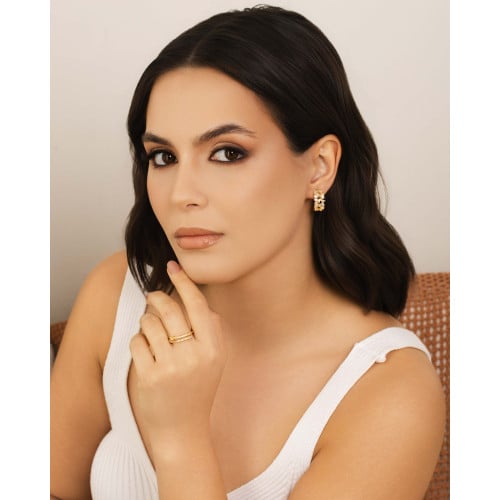 Anel Ajustável Baguete Cravejado Cristal Tamanho G Banhado a Ouro 18K