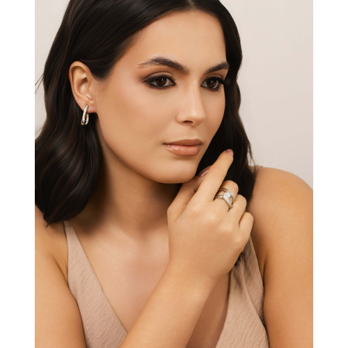 Anel Entrelaçado Cravejado Cristal Tamanho 12 Ródio Branco