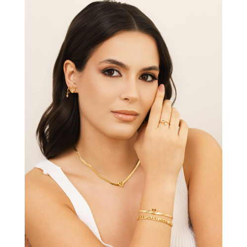 Brinco Coração Ponto de Luz Cristal 1.0 cm Banhado a Ouro 18K