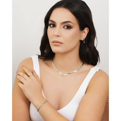 Brinco Coração Ponto de Luz Cristal 1.0 cm Ródio Branco