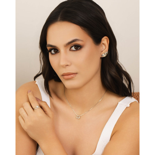 Ear Cuff Folha Lisa 2.4 cm Ródio Branco