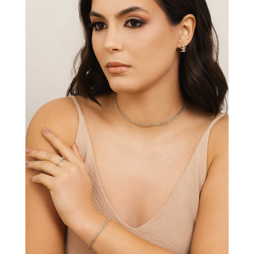 Brinco Argola Click Espiral Cravejado Cristal 1.4 cm Ródio Branco