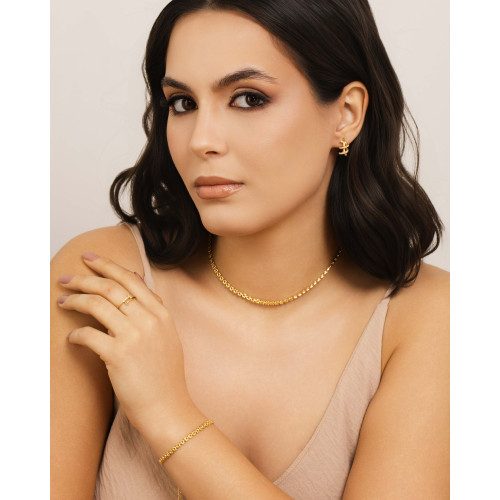 Pulseira Elos Duplos Quadrados 4 mm Banhado a Ouro 18K