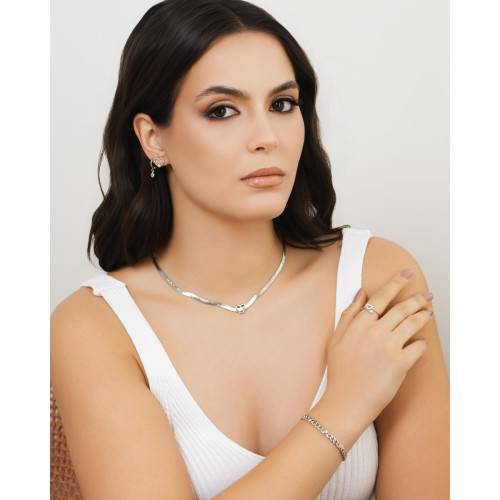 Pulseira Grumet Corações Lisos Ródio Branco