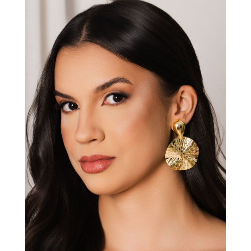 Brinco Gota Redondo Orgânico 5.5 cm Banhado a Ouro 18K