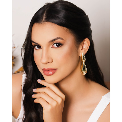 Brinco Gota Dupla Lisa 7.7 cm Banhado a Ouro 18K