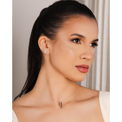 Ear Cuff Palitos Cravejado Cristal 2.3 cm Ródio Branco