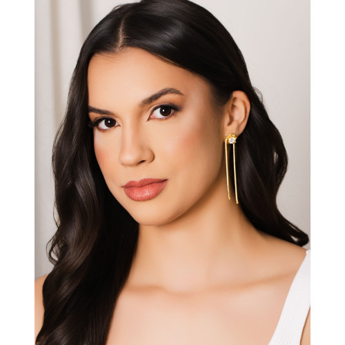 Brinco Rabo de Rato Franja Ponto de Luz 7.2 cm Banhado a Ouro 18K