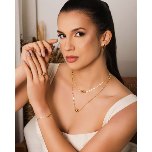 Pulseira Elos Bolas Lisas Banhado a Ouro 18K