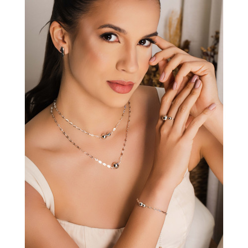 Pulseira Elos Bolas Lisas Ródio Branco