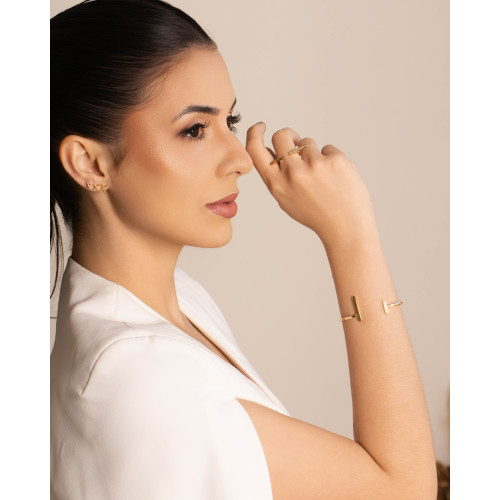 Anel Ajustável Palitos Cravejado Cristal Tamanho P Banhado a Ouro 18K