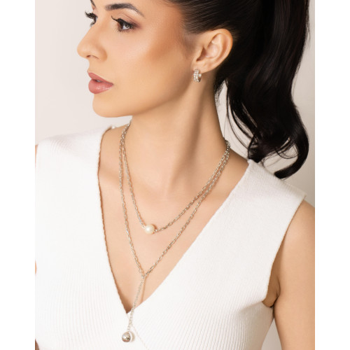 Brinco Argola Click Bolinhas Pontos de Luz Cristal 1.5 cm Ródio Branco