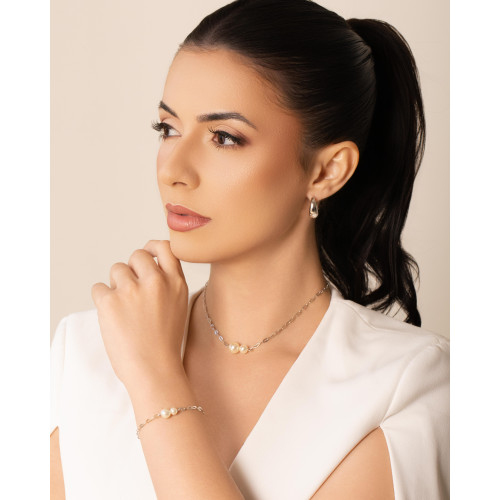 Pulseira Elos Pérolas Ródio Branco