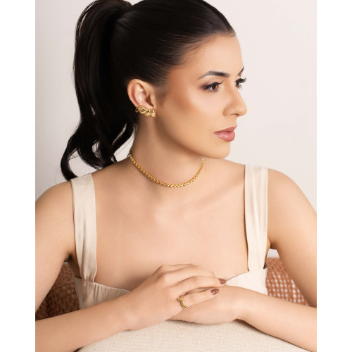 Choker Elos Quadrados 5 mm Banhado a Ouro 18K