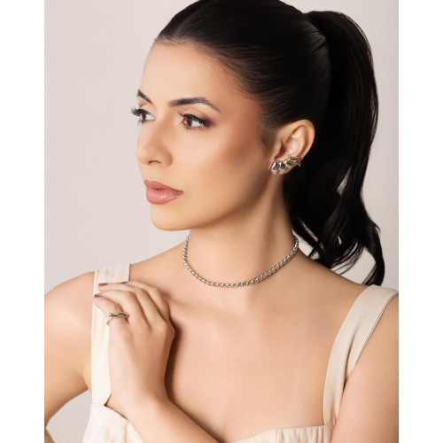 Choker Elos Quadrados 5 mm Ródio Branco