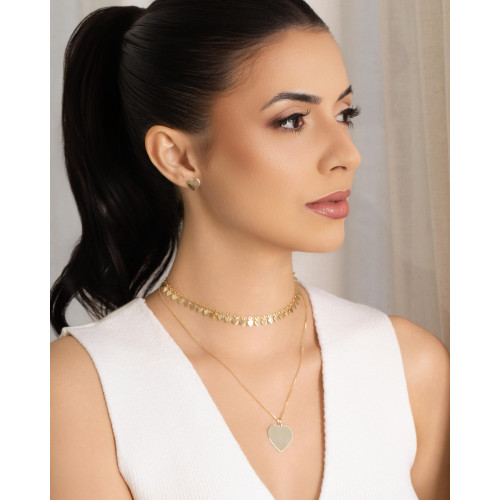 Gargantilha Veneziana Coração Flat Liso Banhado a Ouro 18K - 45 cm