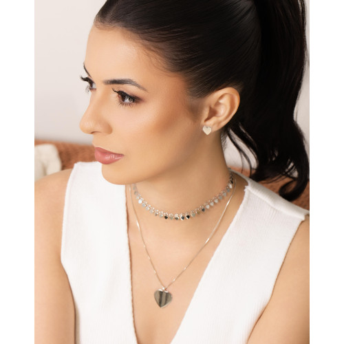 Gargantilha Veneziana Coração Flat Liso Ródio Branco - 45 cm