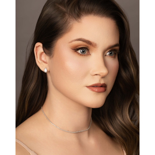 Brinco Gota Cravejada Cristal Ródio Branco