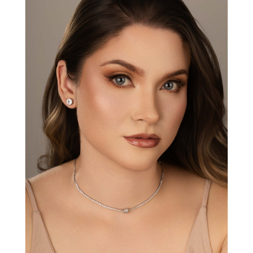 Brinco Ponto de Luz Tela Cristal 8 mm Ródio Branco