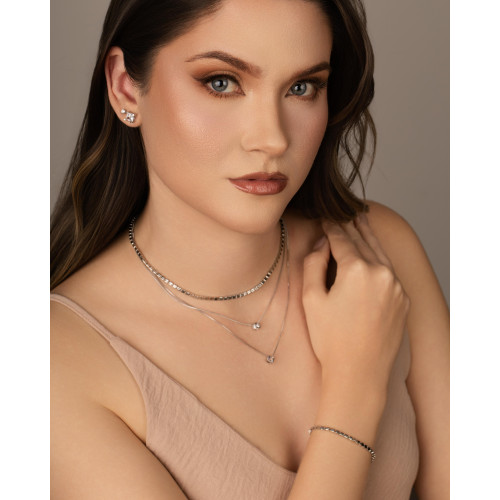 Choker Malha Quadrada 3 mm Ródio Branco