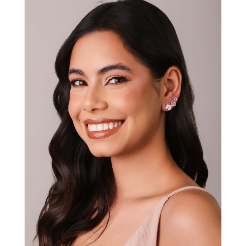 Brinco Flor Vazada Cravejada 9 mm Ródio Branco