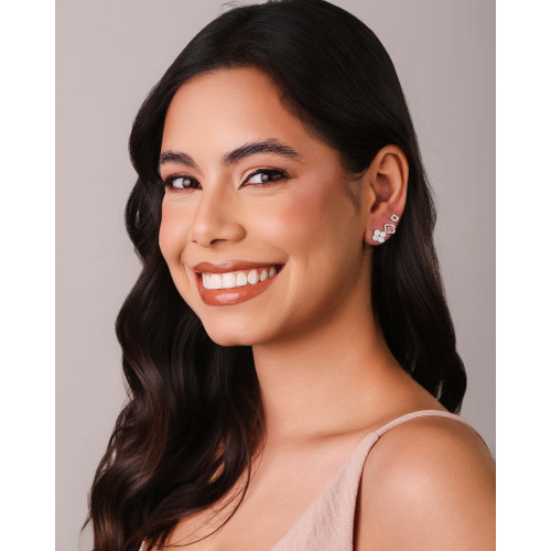 Brinco Flor Vazada Cravejada Cristal 6 mm Ródio Branco