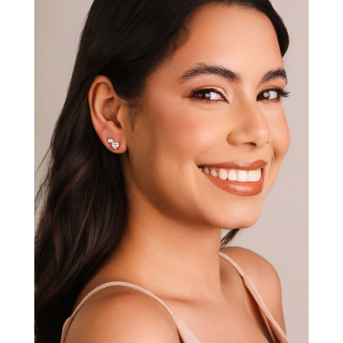 Brinco Ponto de Luz Coração Cristal 6 mm Banhado a Ouro 18K