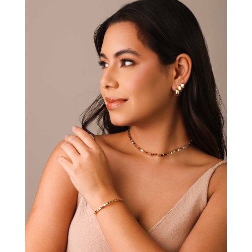 Brinco Argola Click Quadrada Reta Lisa 1.0 cm Banhado a Ouro 18K