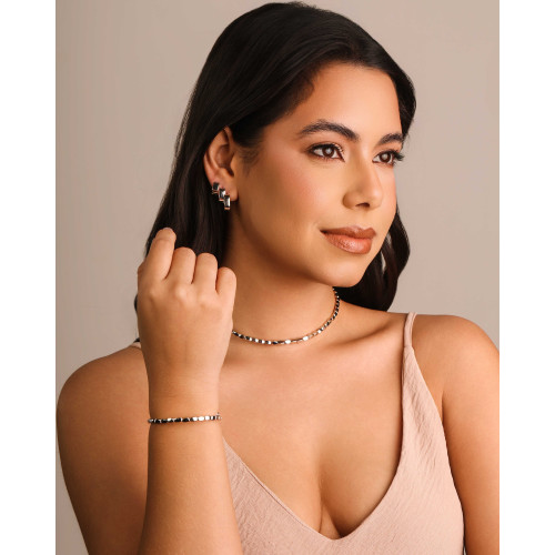 Brinco Argola Click Quadrada Reta Lisa 1.0 cm Ródio Branco