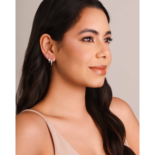 Brinco Ponto de Luz Entrelaçado Cristal 5 mm Ródio Branco