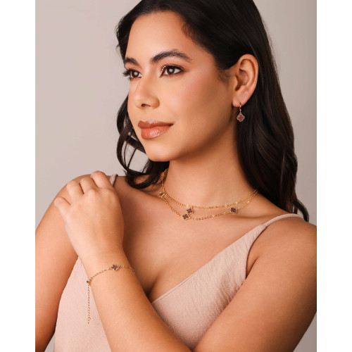 Brinco Argola Click Trevo Tom Rubi 2.6 cm Banhado a Ouro 18K