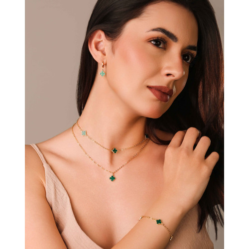 Choker Elos Trevos Tom Esmeralda 1.0 cm Banhado a Ouro 18K