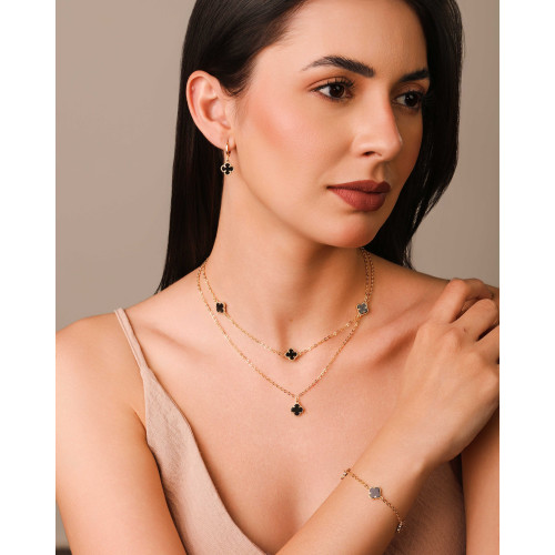 Choker Elos Trevos Tom Onix 1.0 cm Banhado a Ouro 18K