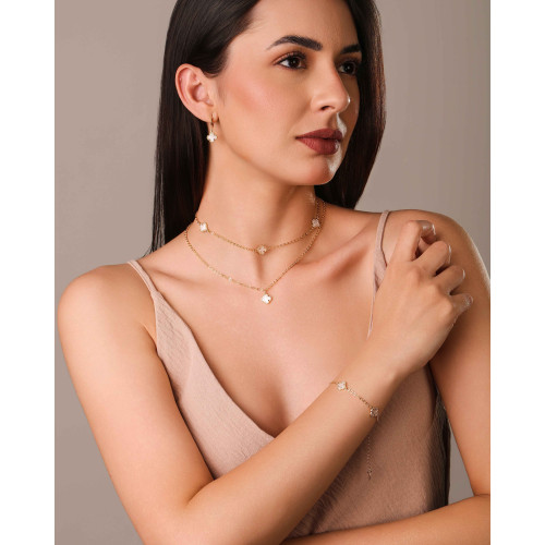 Gargantilha Elos Trevo Tom Madrepérola Banhado a Ouro 18K - 40 cm