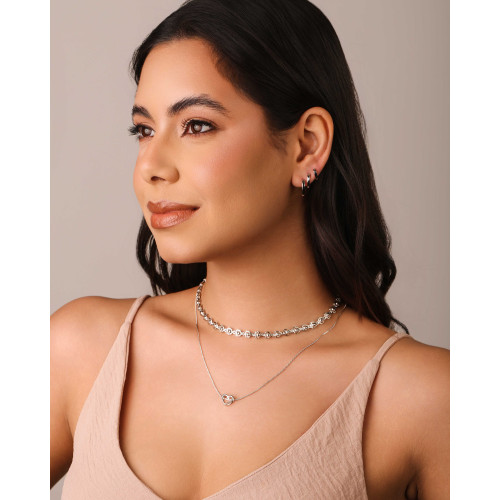 Gargantilha Veneziana Coração Vazado 1.0 cm Ródio Branco - 45 cm