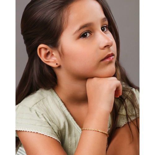 Brinco Infantil Ponto de Luz Ametista 3 mm Tarraxa Baby Banhado a Ouro 18K