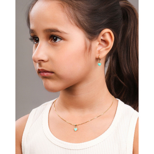 Brinco Infantil Argola Coração Verde 2.2 cm Banhado a Ouro 18K