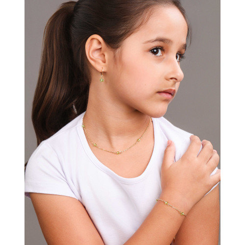 Gargantilha Infantil Elos Cristais Light Green 4 mm Banhado a Ouro 18K - 35 cm