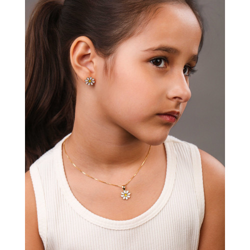 Gargantilha Infantil Flor Margarida 1.2 cm Banhado a Ouro 18K - 35 cm