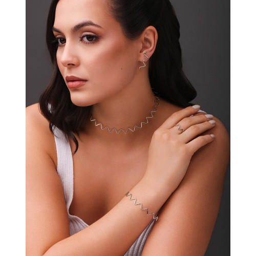 Anel Ajustável Zig Zag Tamanho G Ródio Branco