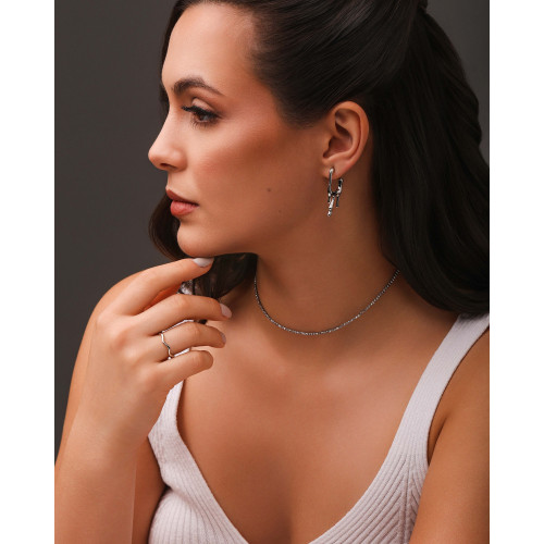 Brinco Argola Quadrada Lisa Derretida 3.5 cm Ródio Branco