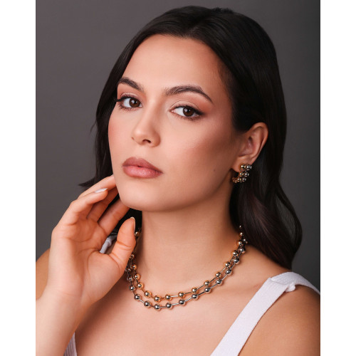 Brinco Palito Curvado Bolas Lisas Ródio Branco