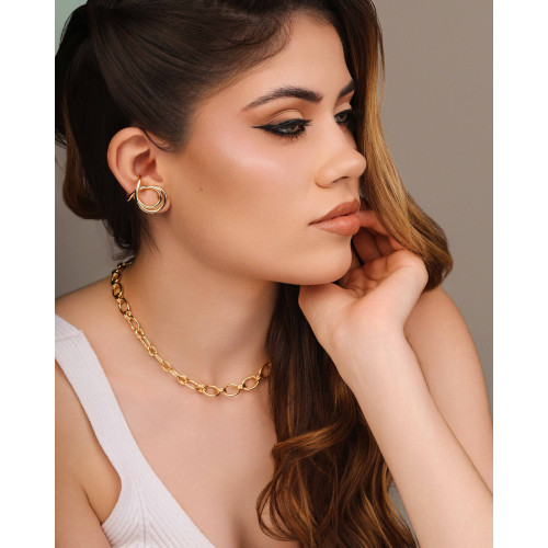 Ear Cuff Entrelaçado Liso 2.5 cm Banhado a Ouro 18K