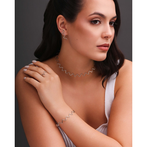 Bracelete Fio Zig Zag 2 mm Ródio Branco